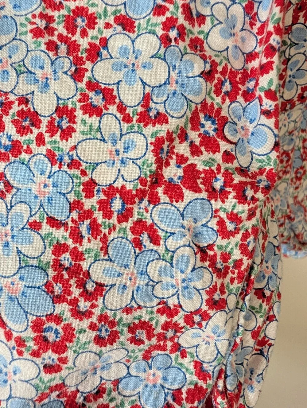 Vintage Floral Red White Blue Bloomer Pants Elastic Waist & Ankle Sz 9 Months